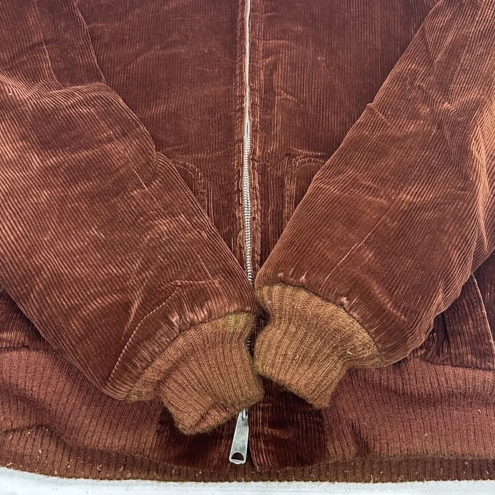 JCPenney Corduroy Jacket Mens 44L Brown Sherpa Lined Hooded Vintage Zip Up